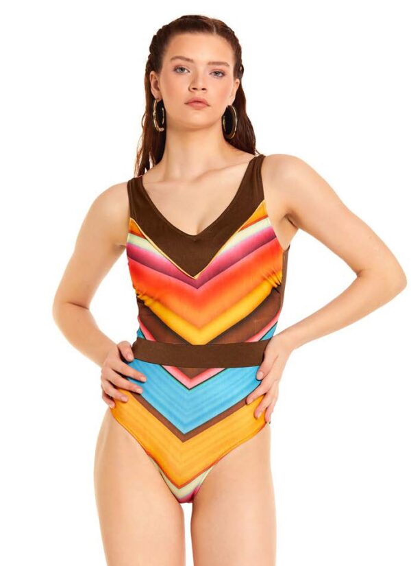 Multicolored V-Neck Swimsuit