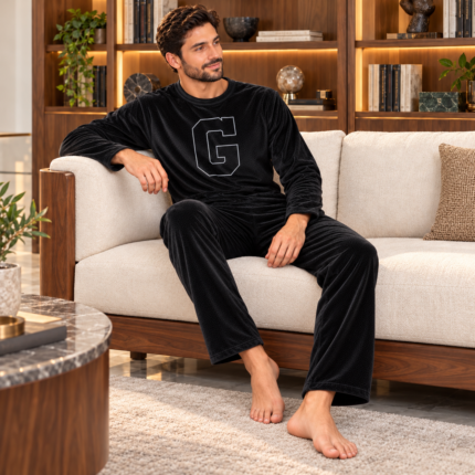 Men’s G Black Velvet Pyjama Set