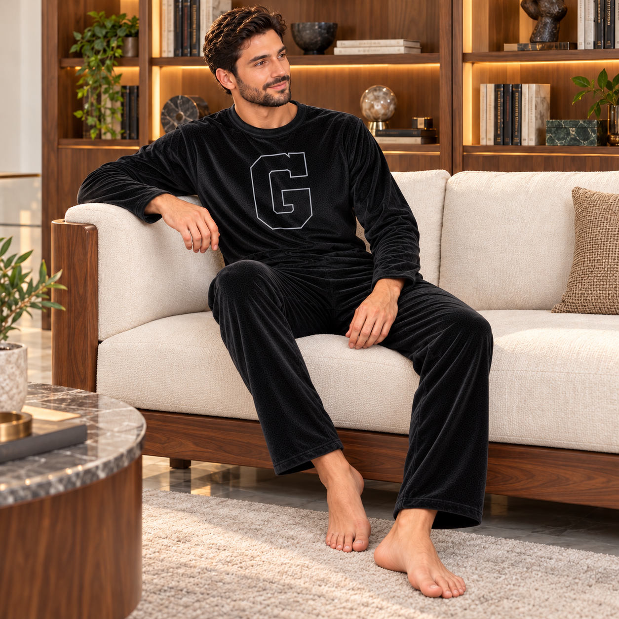 image00001 Men’s G Black Velvet Pyjama Set - Image 1