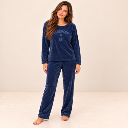 Navy Blue Coral Fleece Pyjama Set
