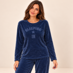 Navy Blue Coral Fleece Pyjama Set - Image 2