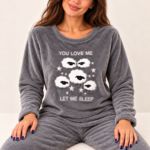 Grey Coral Fleece Sheep Print Pyjama Set - Image 2