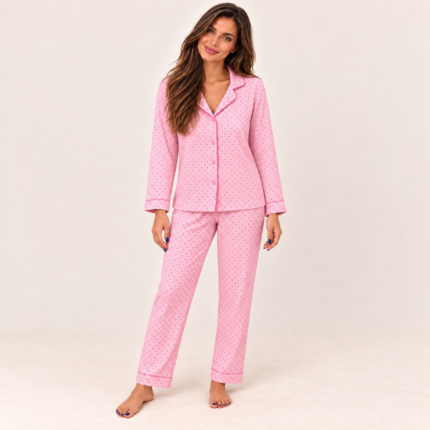 Pink Polka Dot Cotton Pyjama Set