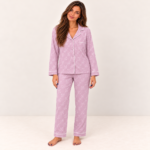 Pink Printed Button-Down Pyjama Set