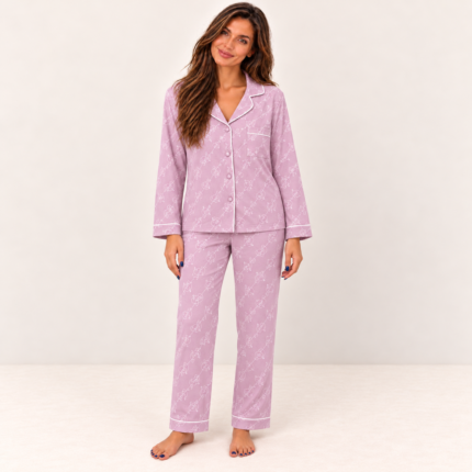 Pink Printed Button-Down Pyjama Set